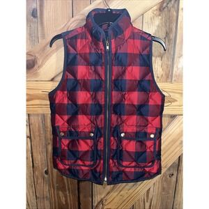 J Crew Excursion Down Puffer Quilted Vest Tartan Plaid Red Navy Blue Size XSmall